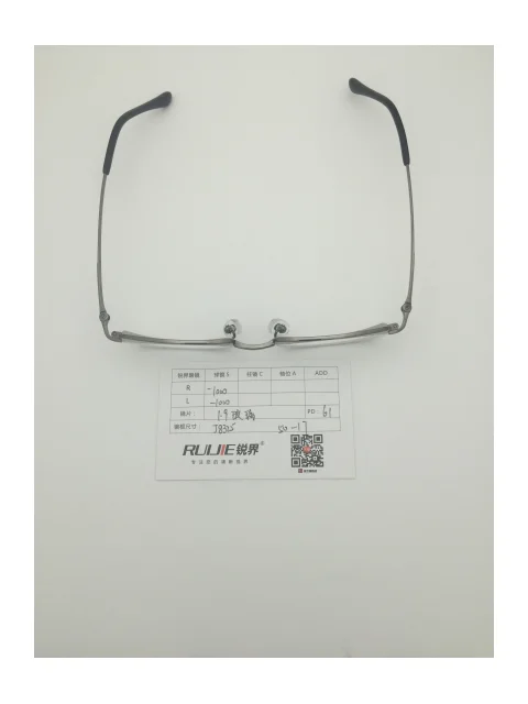 1.9超薄玻璃镜片 R:-100 L:-1000 PD:61 镜框：J8325（50-17）