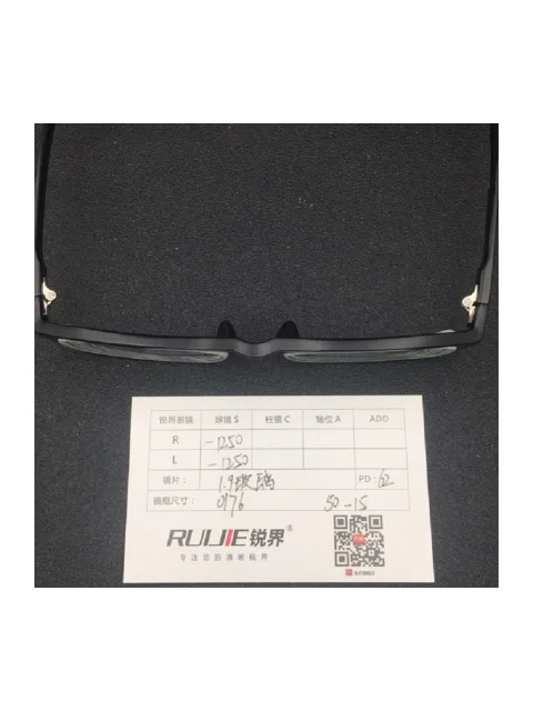 1.9超薄玻璃镜片 R:-1250 L:-1250PD:62 镜框：0176（50-15）