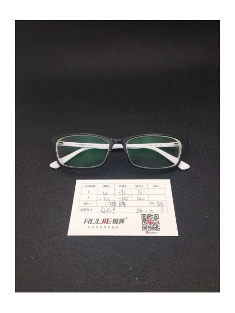 1.9超薄玻璃镜片 R:-650/-75 L:-770/-125 PD:59 镜框：62429（54-15）