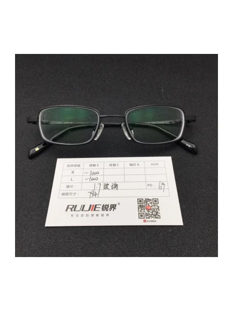 1.7超薄玻璃镜片 R:-1000 L:-1000 PD:69 镜框：7941（47-19）
