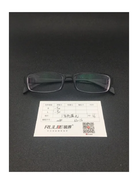 1.74超薄树脂镜片 R:-900 L:-900 PD:66 镜框：0080（53-16）