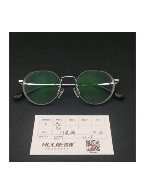 1.9超薄玻璃镜片 R:-950 L:-900 PD:60镜框：38719（50-18）